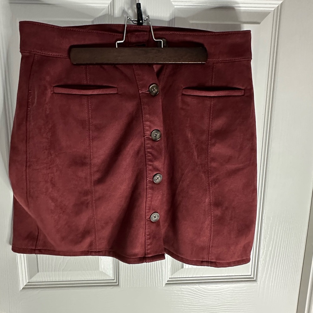 Maurices Burgundy Button-Front Mini Skirt
